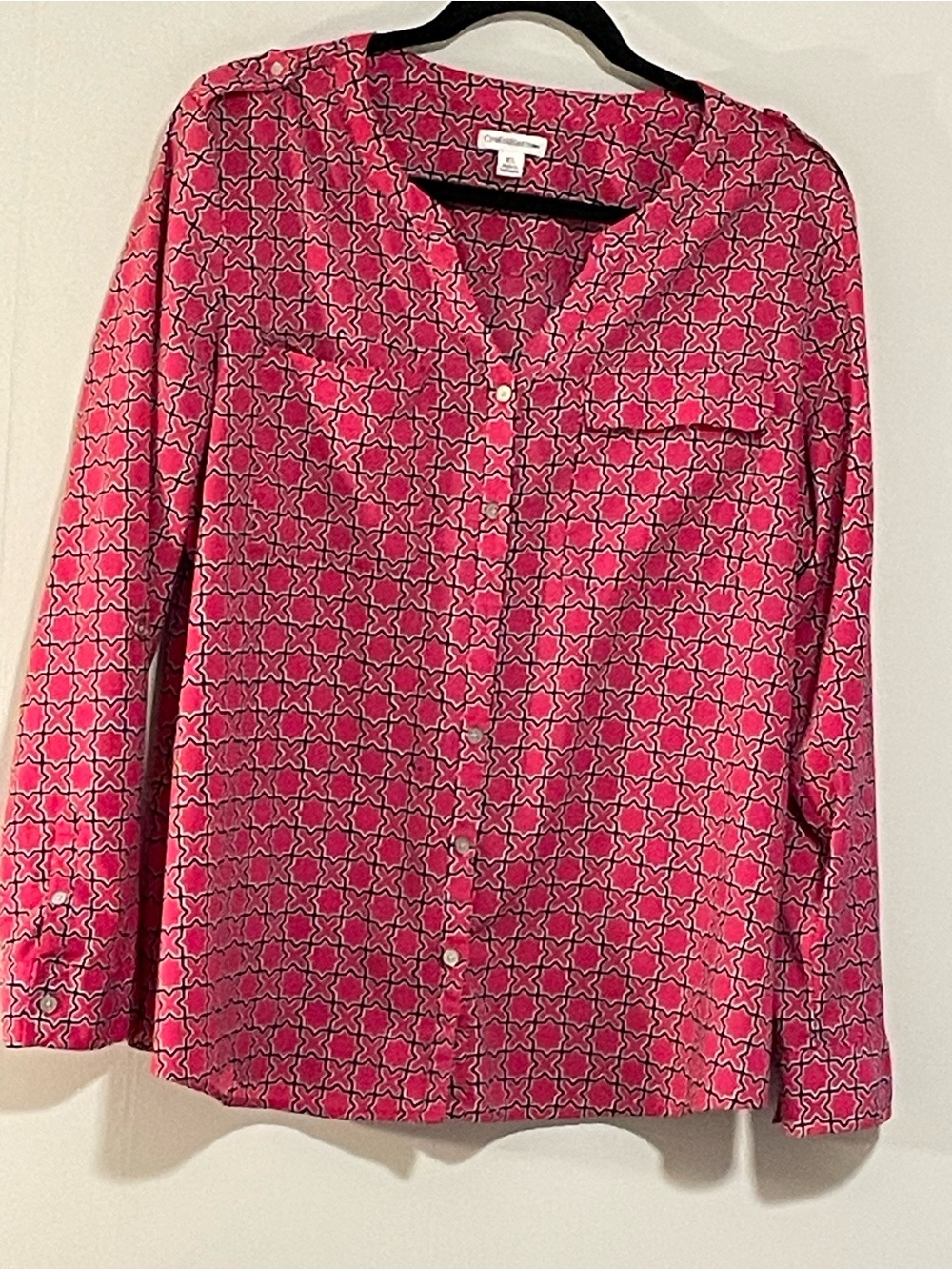 croft & barrow Pink Geometric Button-Front Blouse. Item 11614